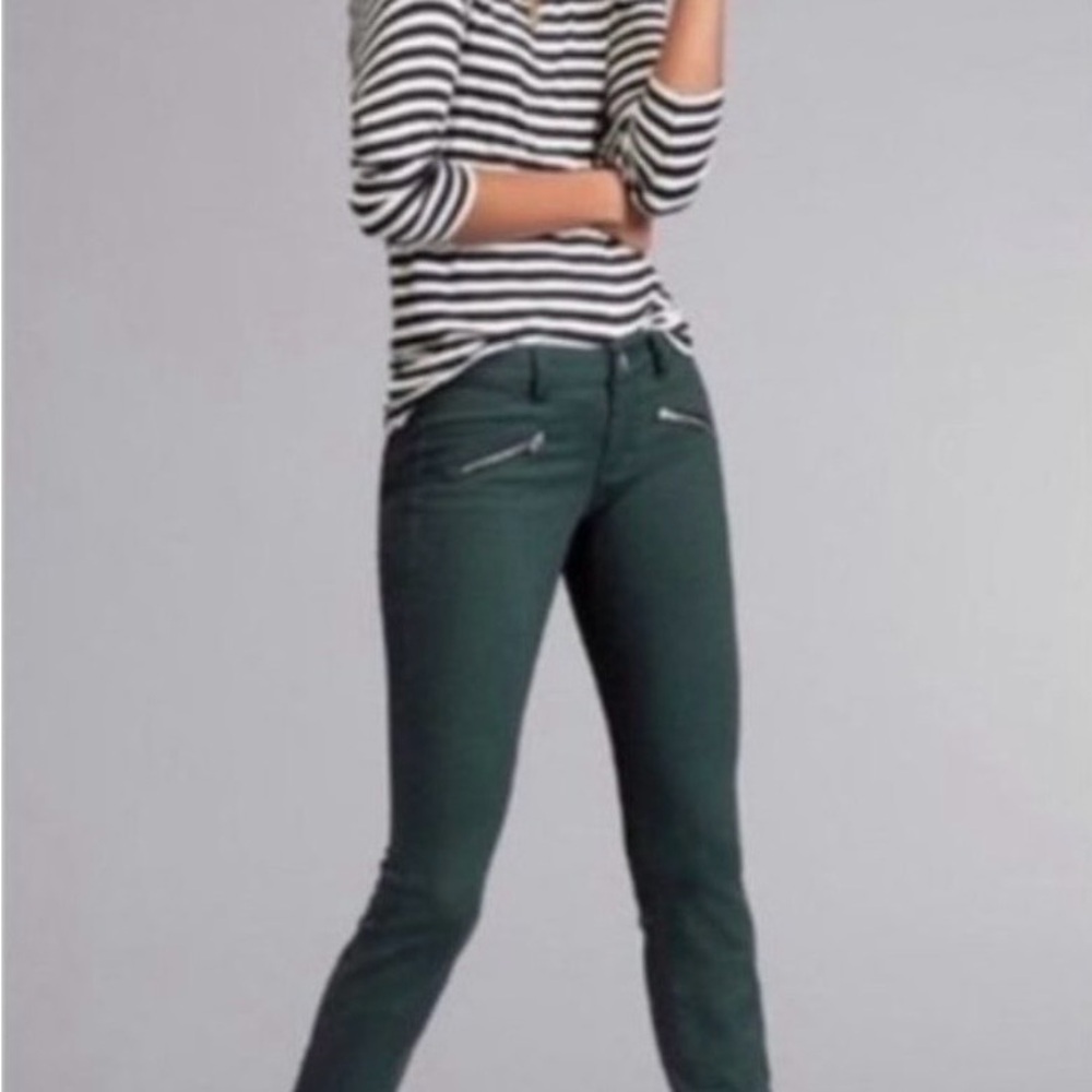 CAbi Dark Green Zipper Front Skinny Pants